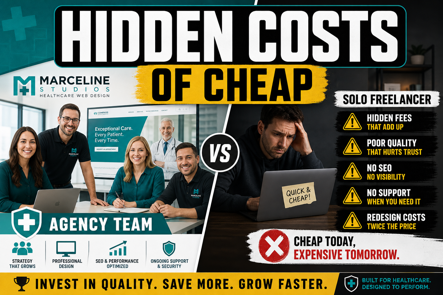 healthcare web design agency vs freelancer — in-depth visual